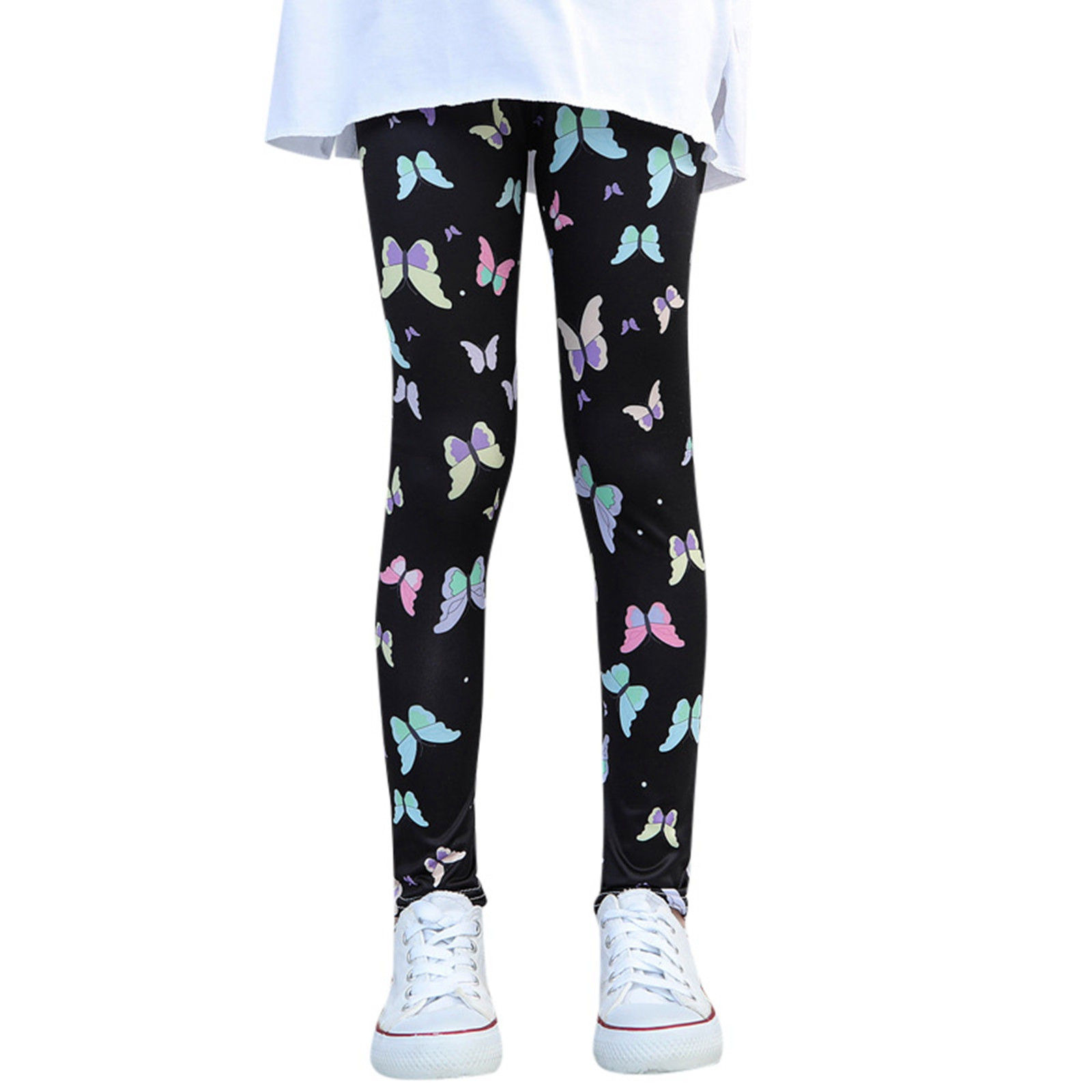 Toimothcn Baby Girls Pants Trendy Girls' Leggings Casual Butterfly Printed Stretchy Pants Warm Slim Fit Basic Trousers Suitable For Dailywear